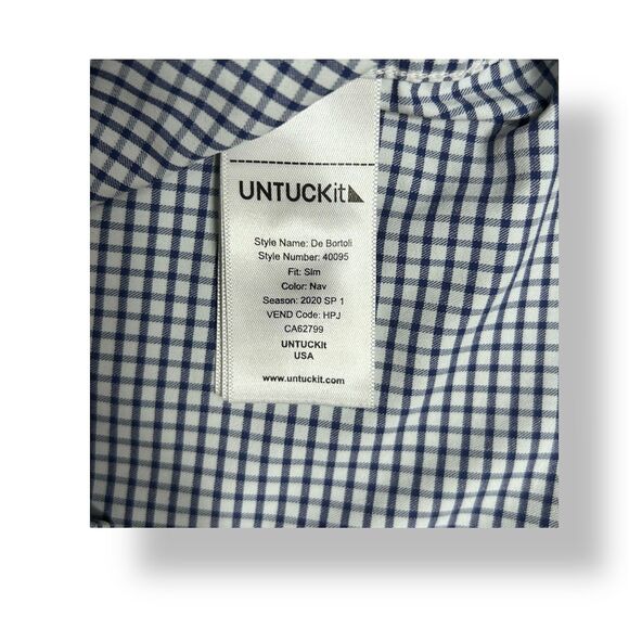 UNTUCKit Men’s XL Slim Fit Navy Check Short Sleeve Button Up Shirt De Bortoli - Picture 7 of 9